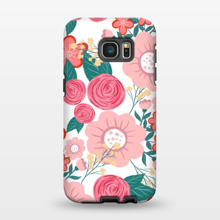 Galaxy S7 EDGE StrongFit Cute girly pink Hand Drawn Flowers design by InovArts