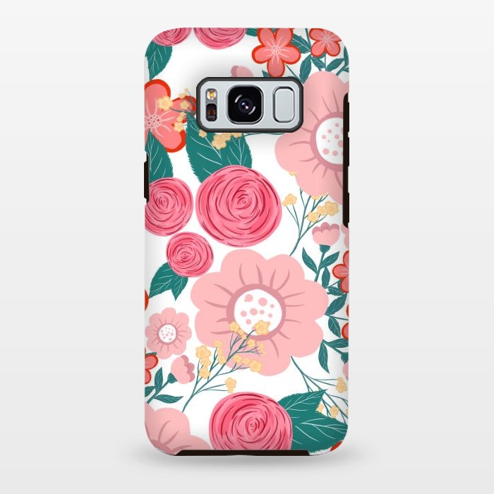 Galaxy S8 plus StrongFit Cute girly pink Hand Drawn Flowers design by InovArts