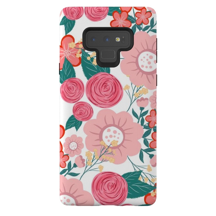 Galaxy Note 9 StrongFit Cute girly pink Hand Drawn Flowers design by InovArts