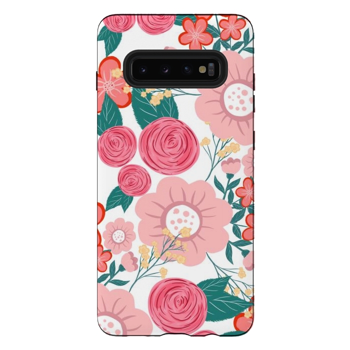 Galaxy S10 plus StrongFit Cute girly pink Hand Drawn Flowers design by InovArts