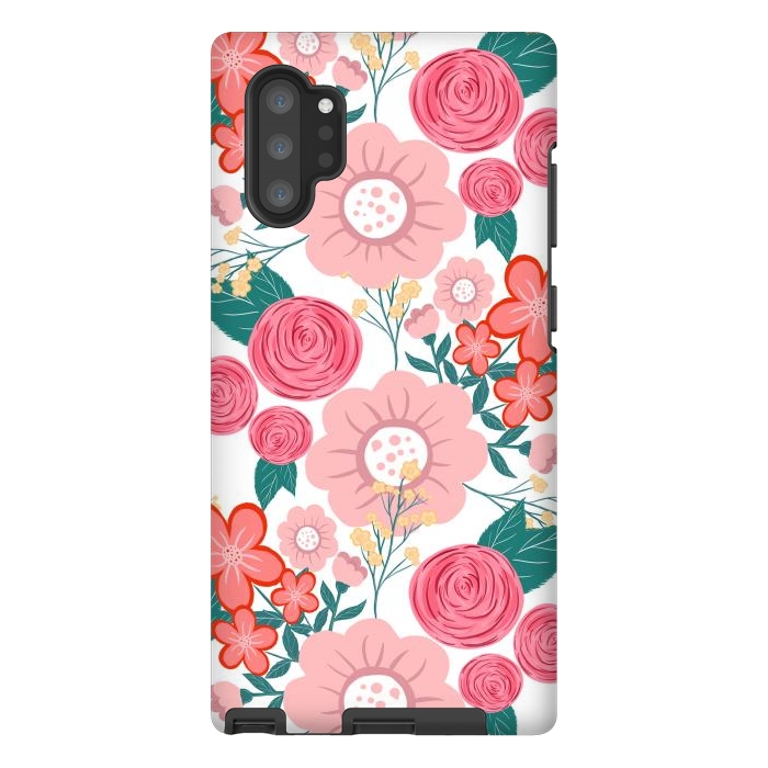 Galaxy Note 10 plus StrongFit Cute girly pink Hand Drawn Flowers design by InovArts
