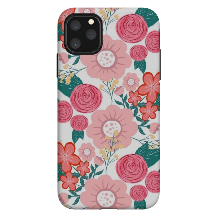 iPhone 11 Pro Max StrongFit Cute girly pink Hand Drawn Flowers design by InovArts