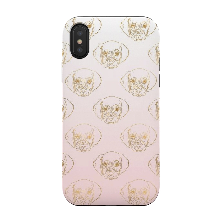 iPhone Xs / X StrongFit Girly Gold Puppy Dog White Pink Gradient Pattern by InovArts