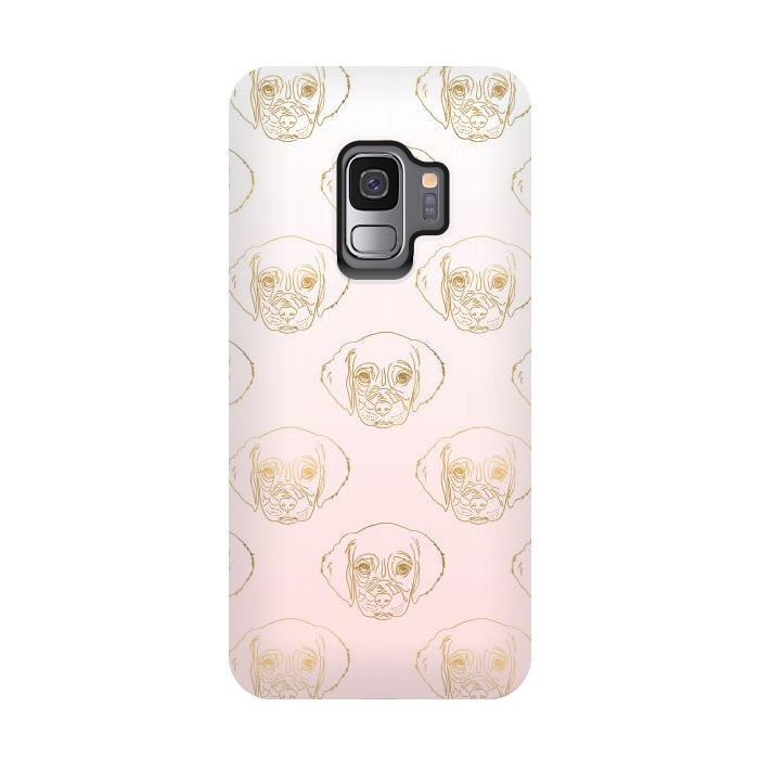Galaxy S9 StrongFit Girly Gold Puppy Dog White Pink Gradient Pattern by InovArts