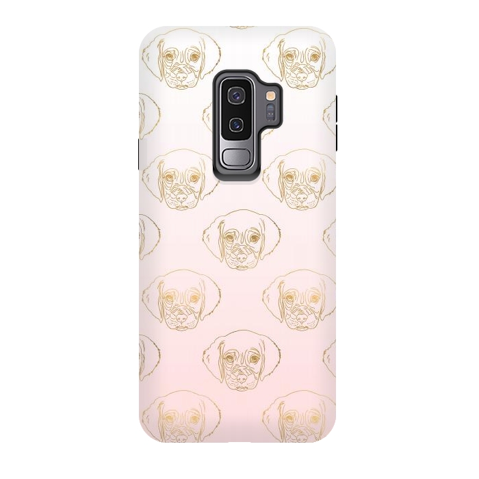 Galaxy S9 plus StrongFit Girly Gold Puppy Dog White Pink Gradient Pattern by InovArts