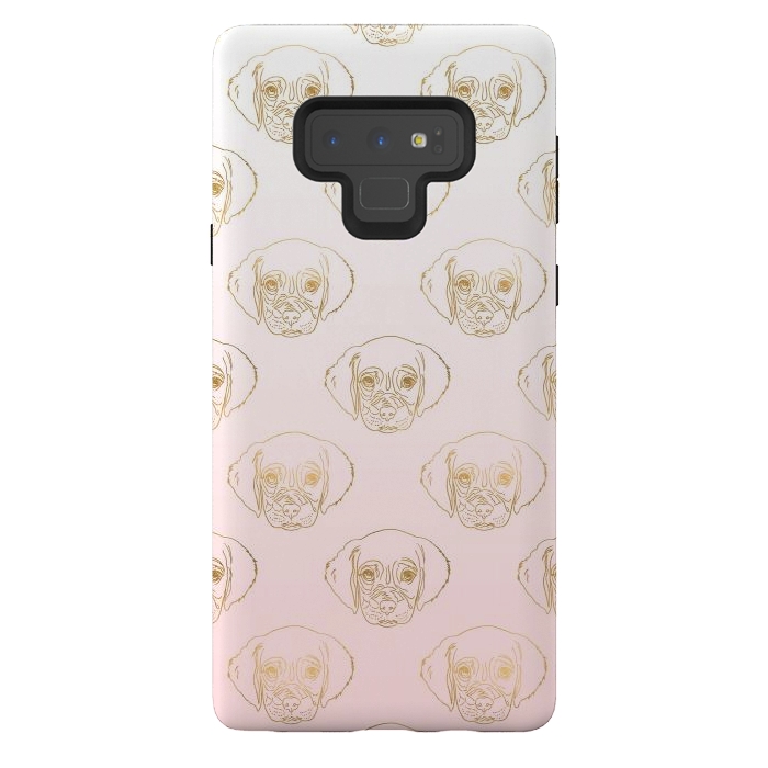 Galaxy Note 9 StrongFit Girly Gold Puppy Dog White Pink Gradient Pattern by InovArts