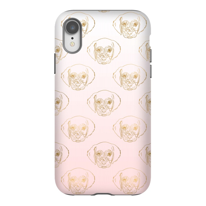 iPhone Xr StrongFit Girly Gold Puppy Dog White Pink Gradient Pattern by InovArts