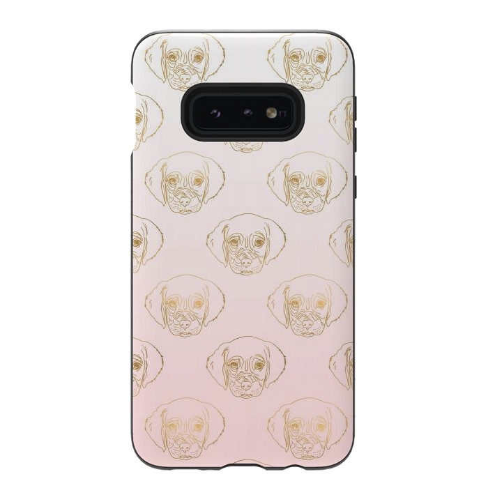 Galaxy S10e StrongFit Girly Gold Puppy Dog White Pink Gradient Pattern by InovArts