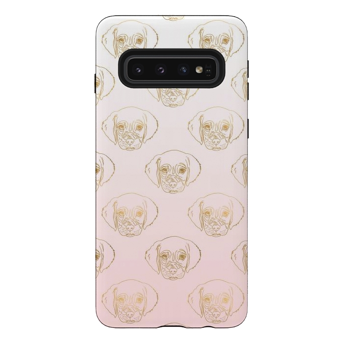 Galaxy S10 StrongFit Girly Gold Puppy Dog White Pink Gradient Pattern by InovArts