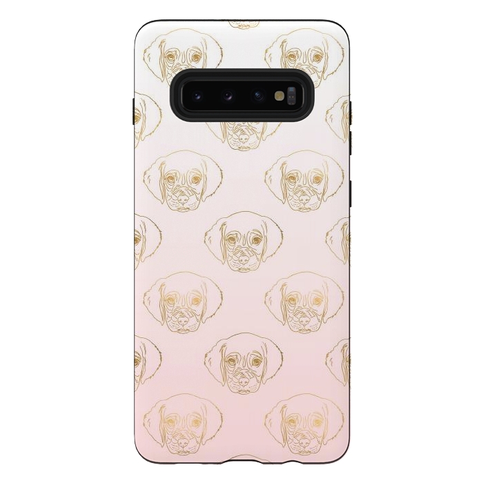 Galaxy S10 plus StrongFit Girly Gold Puppy Dog White Pink Gradient Pattern by InovArts