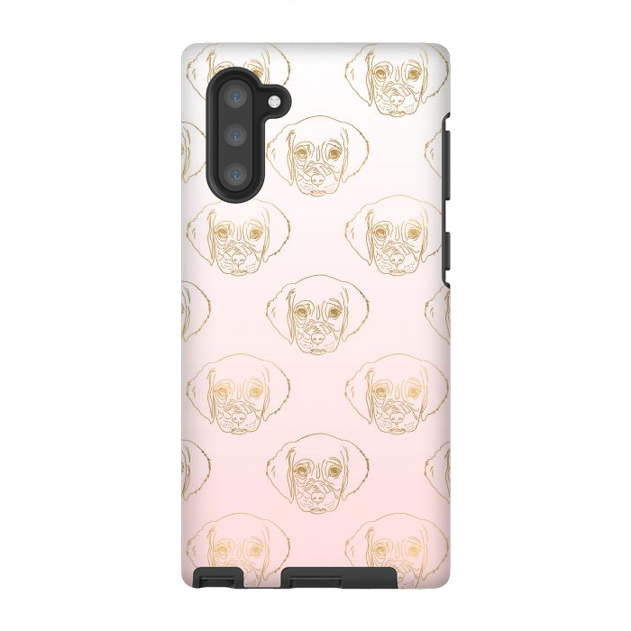 Galaxy Note 10 StrongFit Girly Gold Puppy Dog White Pink Gradient Pattern by InovArts