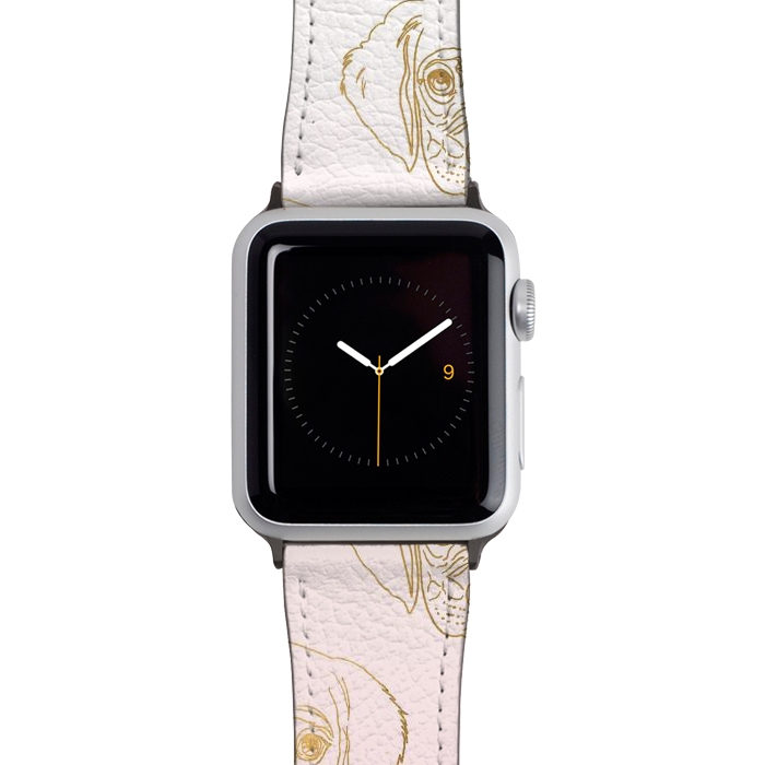 Watch 38mm / 40mm Strap PU leather Girly Gold Puppy Dog White Pink Gradient Pattern by InovArts