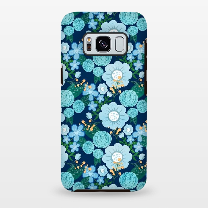 Galaxy S8 plus StrongFit Cute Girly Blue Hand Drawn Flowers Pattern by InovArts