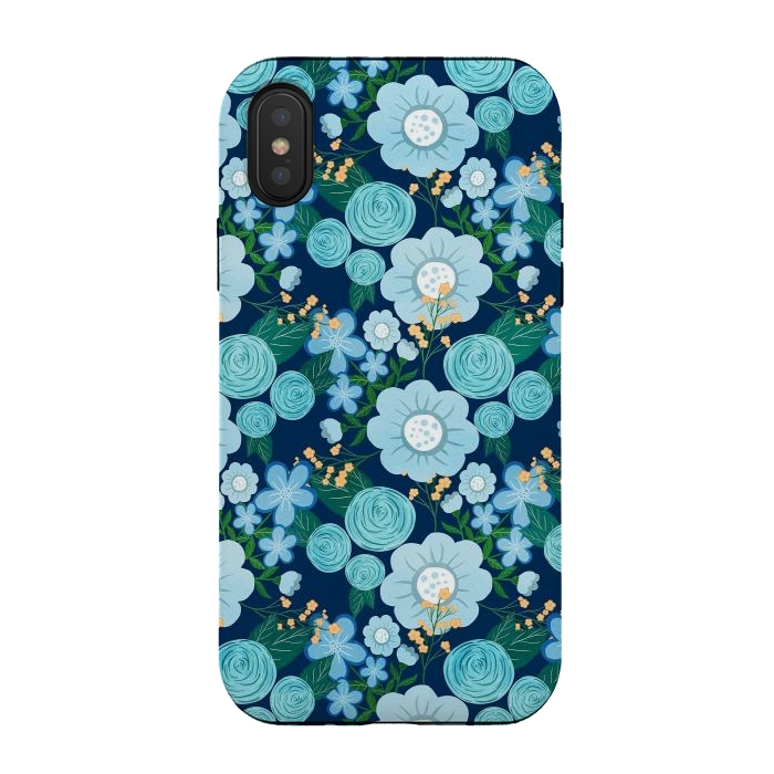 iPhone Xs / X StrongFit Cute Girly Blue Hand Drawn Flowers Pattern by InovArts