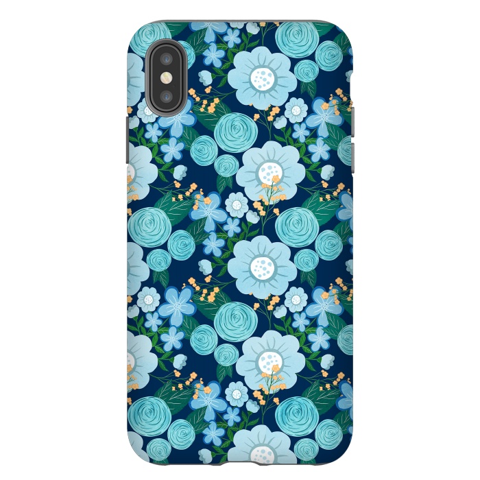 iPhone Xs Max StrongFit Cute Girly Blue Hand Drawn Flowers Pattern by InovArts