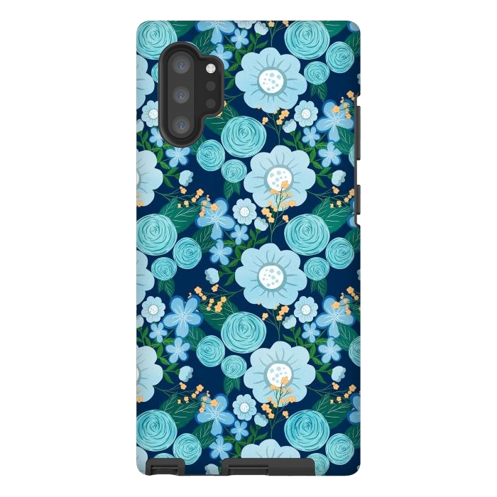 Galaxy Note 10 plus StrongFit Cute Girly Blue Hand Drawn Flowers Pattern by InovArts
