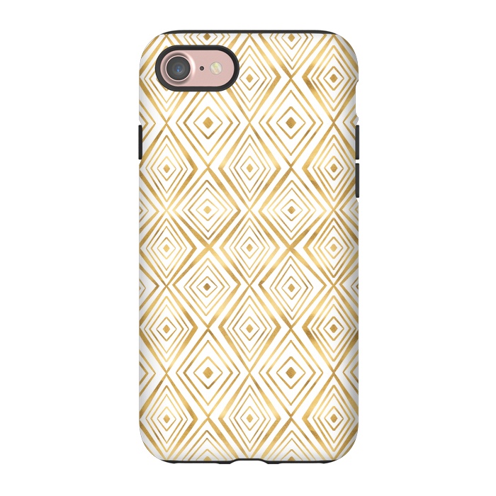 iPhone 7 StrongFit Stylish Gold Diamond Shapes Doodles White Pattern by InovArts