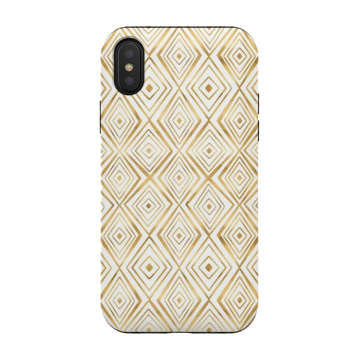 iPhone Xs / X StrongFit Stylish Gold Diamond Shapes Doodles White Pattern by InovArts