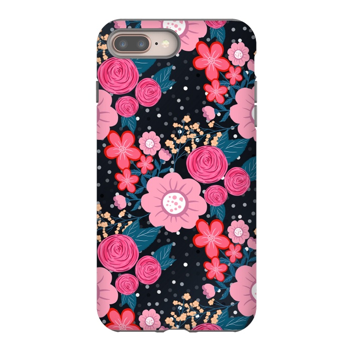 iPhone 7 plus StrongFit Pretty girly pink Floral Silver Dots Gray design by InovArts