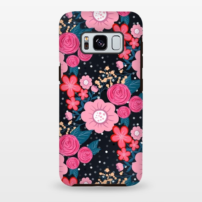 Galaxy S8 plus StrongFit Pretty girly pink Floral Silver Dots Gray design by InovArts