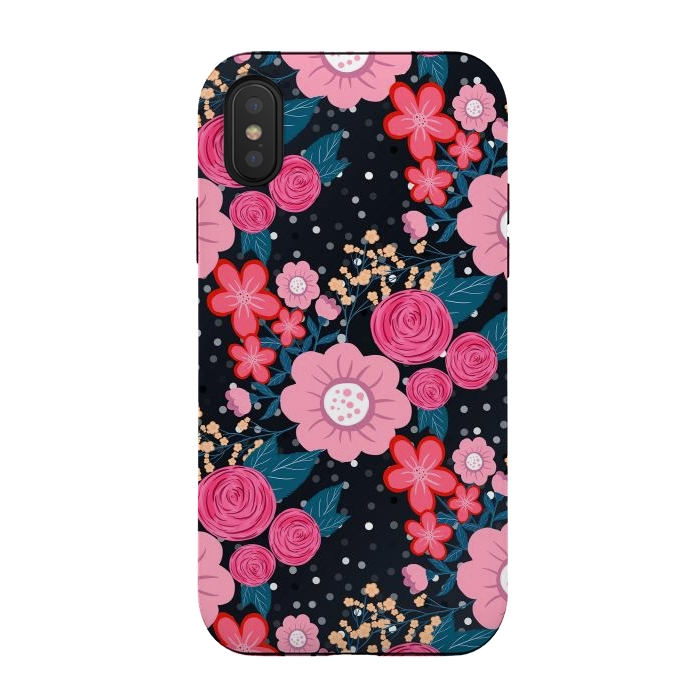 iPhone Xs / X StrongFit Pretty girly pink Floral Silver Dots Gray design by InovArts