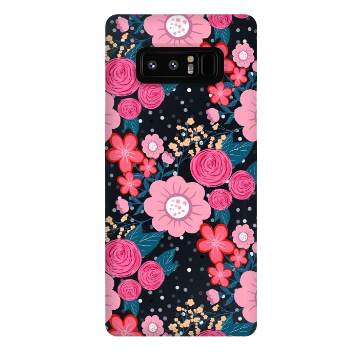 Galaxy Note 8 StrongFit Pretty girly pink Floral Silver Dots Gray design by InovArts