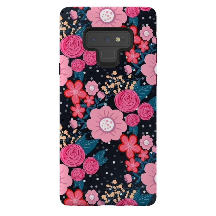 Galaxy Note 9 StrongFit Pretty girly pink Floral Silver Dots Gray design by InovArts