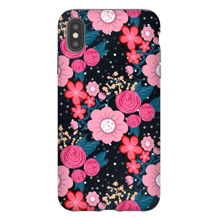 iPhone Xs Max StrongFit Pretty girly pink Floral Silver Dots Gray design by InovArts
