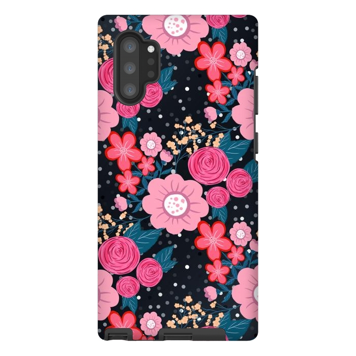 Galaxy Note 10 plus StrongFit Pretty girly pink Floral Silver Dots Gray design by InovArts