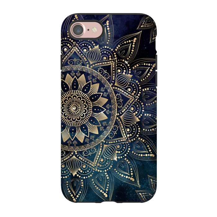 iPhone 7 StrongFit Elegant Gold Mandala Blue Galaxy Design by InovArts
