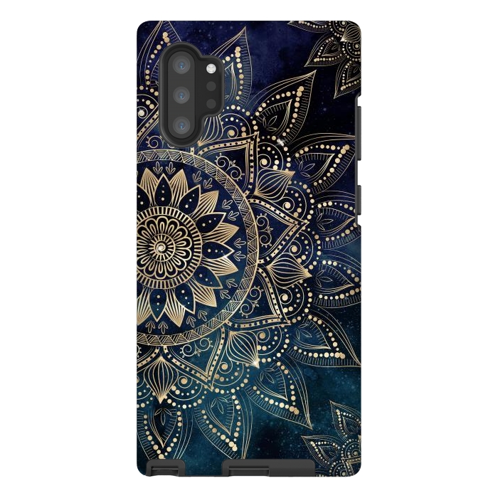 Galaxy Note 10 plus StrongFit Elegant Gold Mandala Blue Galaxy Design by InovArts