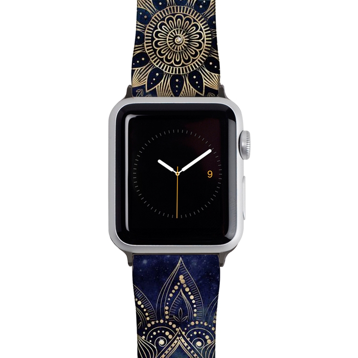 Watch 38mm / 40mm Strap PU leather Elegant Gold Mandala Blue Galaxy Design by InovArts