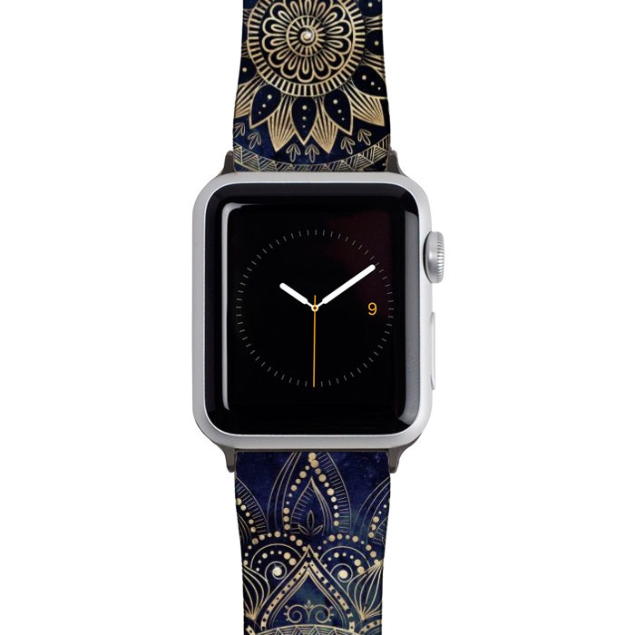 Watch 42mm / 44mm Strap PU leather Elegant Gold Mandala Blue Galaxy Design by InovArts