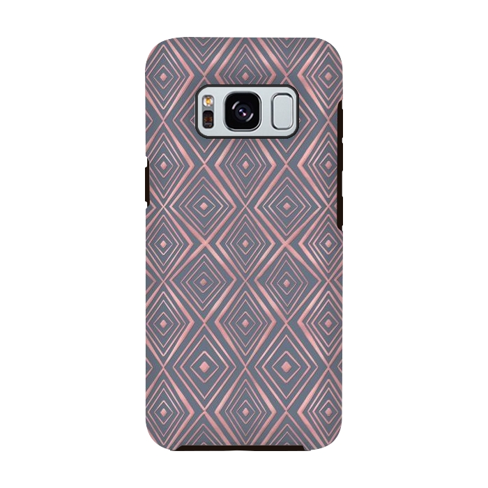 Galaxy S8 StrongFit Stylish Rose Gold Diamond Shapes Doodles Gray Pattern by InovArts