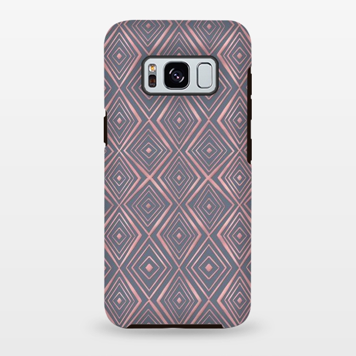 Galaxy S8 plus StrongFit Stylish Rose Gold Diamond Shapes Doodles Gray Pattern by InovArts