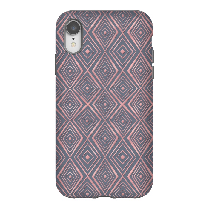 iPhone Xr StrongFit Stylish Rose Gold Diamond Shapes Doodles Gray Pattern by InovArts