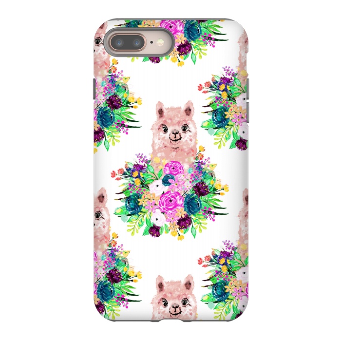 iPhone 7 plus StrongFit Cute Pink Alpaca and Flowers Watercolor paint by InovArts