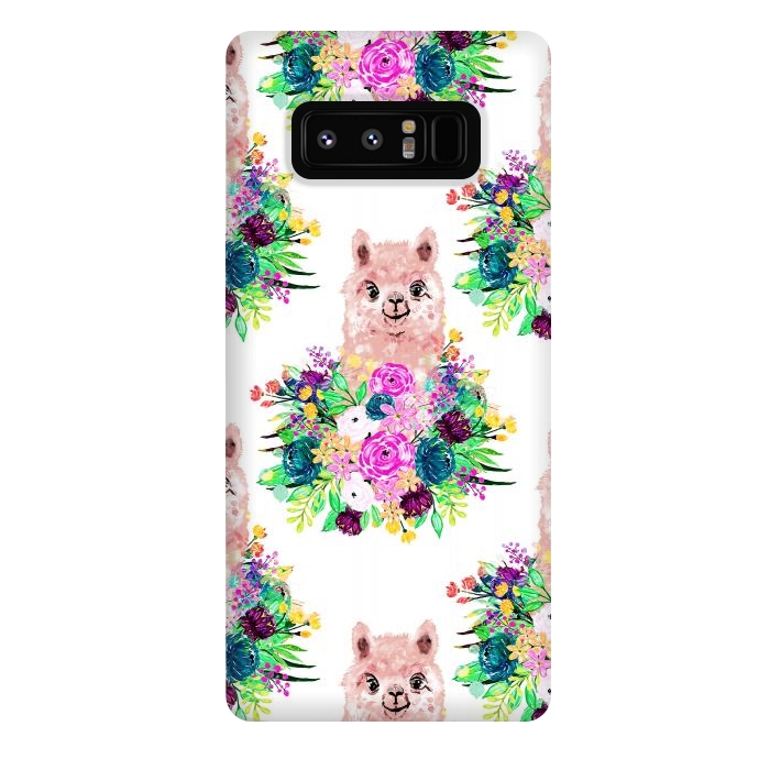 Galaxy Note 8 StrongFit Cute Pink Alpaca and Flowers Watercolor paint by InovArts