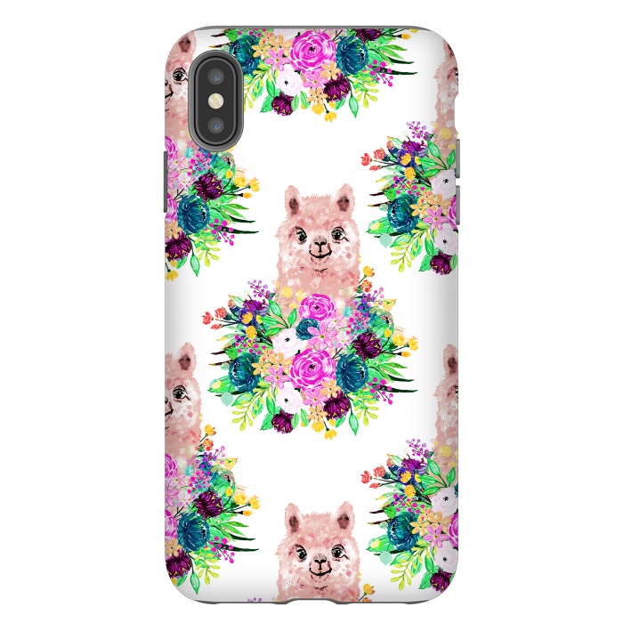 iPhone Xs Max StrongFit Cute Pink Alpaca and Flowers Watercolor paint by InovArts