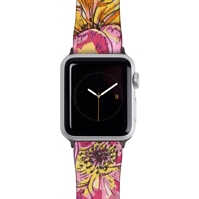 Watch 42mm / 44mm Strap PU leather Summer Roses by Lotti Brown
