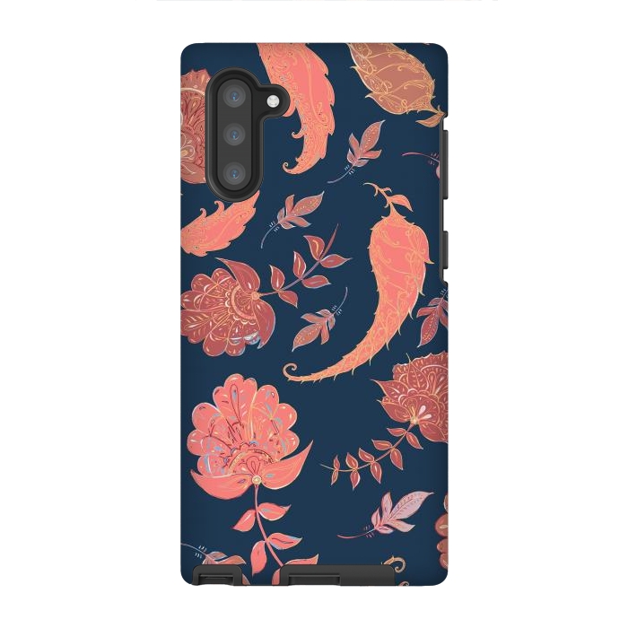 Galaxy Note 10 StrongFit Paradise Pattern - Coral & Blue by Lotti Brown