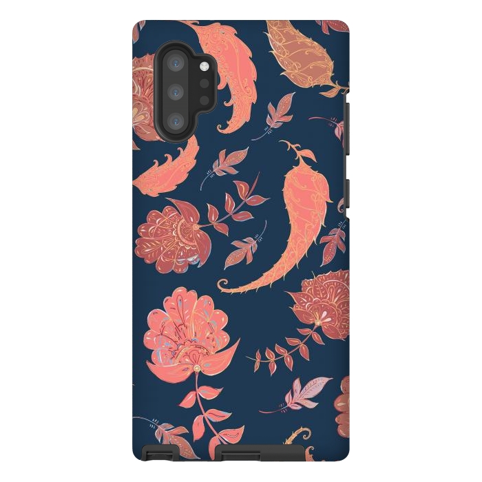 Galaxy Note 10 plus StrongFit Paradise Pattern - Coral & Blue by Lotti Brown