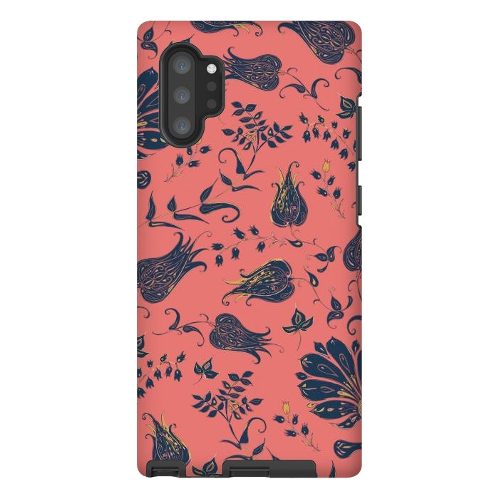 Galaxy Note 10 plus StrongFit Paradise Florals - Coral & Blue by Lotti Brown