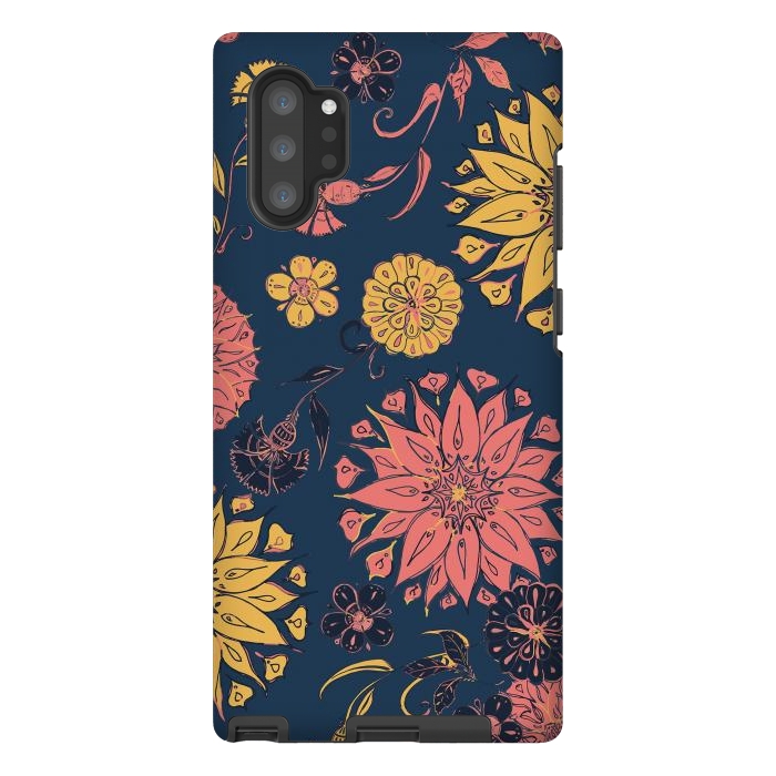 Galaxy Note 10 plus StrongFit Multi-Florals - Blue, Pink & Yellow by Lotti Brown