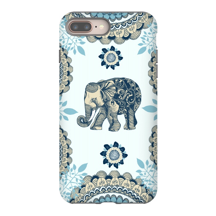 iPhone 7 plus StrongFit Blue Floral Elephant  by Rose Halsey