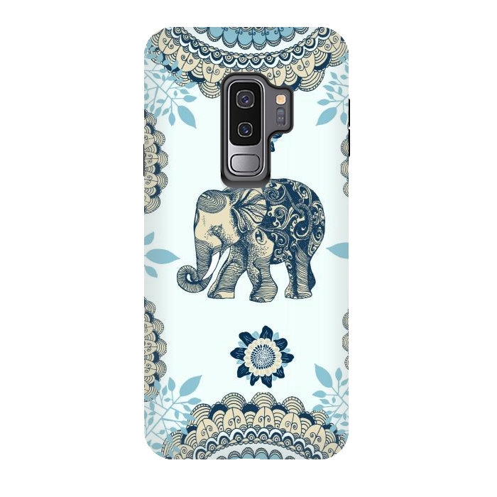 Galaxy S9 plus StrongFit Blue Floral Elephant  by Rose Halsey