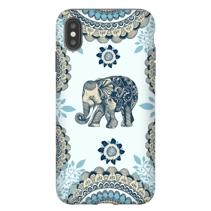 iPhone Xs Max StrongFit Blue Floral Elephant  by Rose Halsey