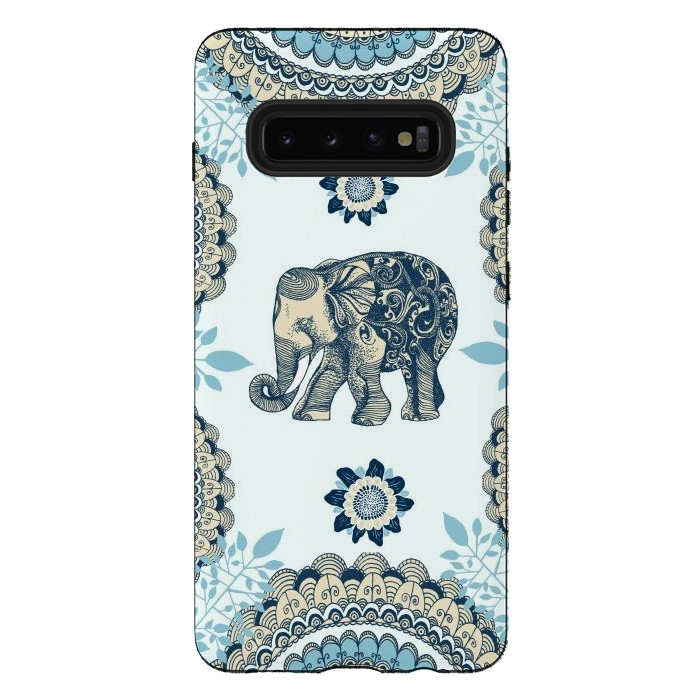 Galaxy S10 plus StrongFit Blue Floral Elephant  by Rose Halsey