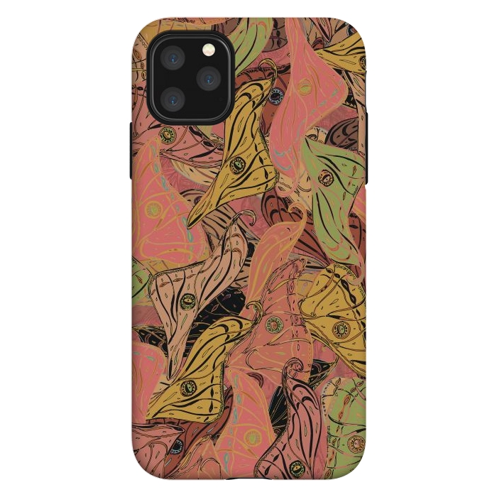 iPhone 11 Pro Max StrongFit Boho Butterfly Wings in Coral and Yellow by Lotti Brown