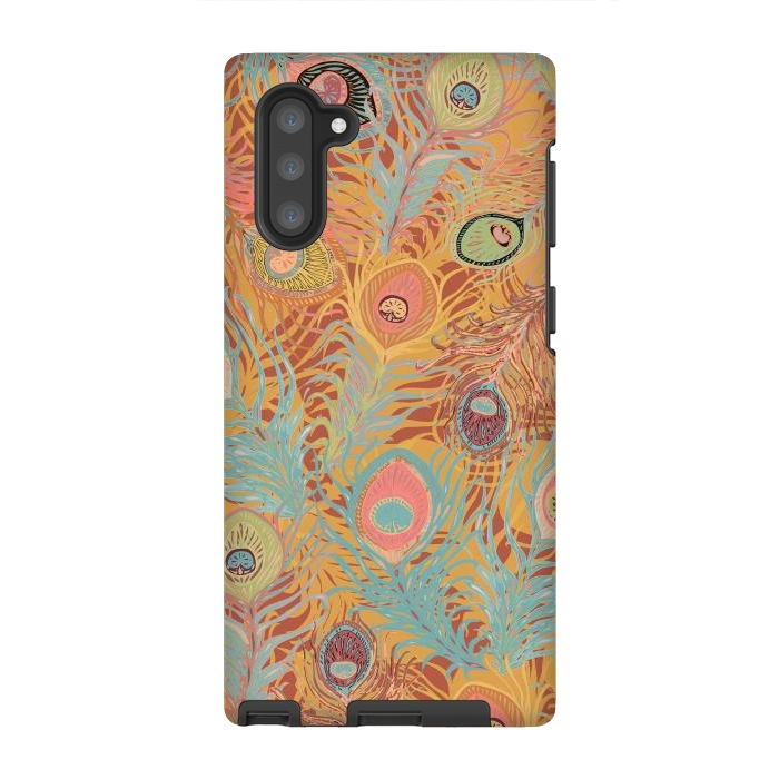 Galaxy Note 10 StrongFit Peacock Feathers - Soft Coral by Lotti Brown
